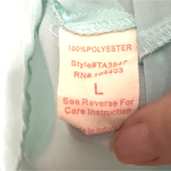 Y2K Light Aqua Sheer Button-Up Blouse Pockets & Roll-Up Sleeves By Pearl Size L - Picture 4 of 7